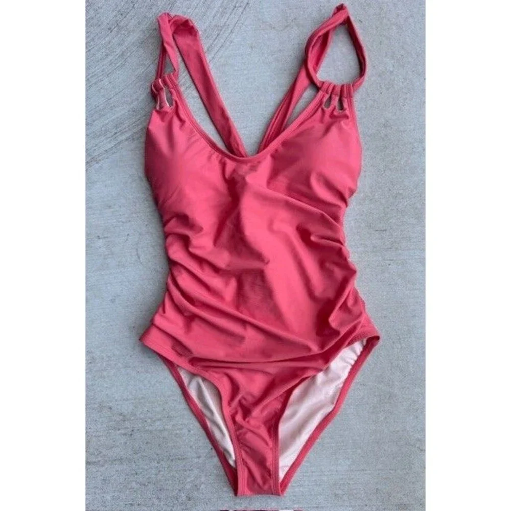 Cupshe Tempest Shirred Cutout Tie Back One Piece Swimsuit Bathing Suit Plus 0X‎